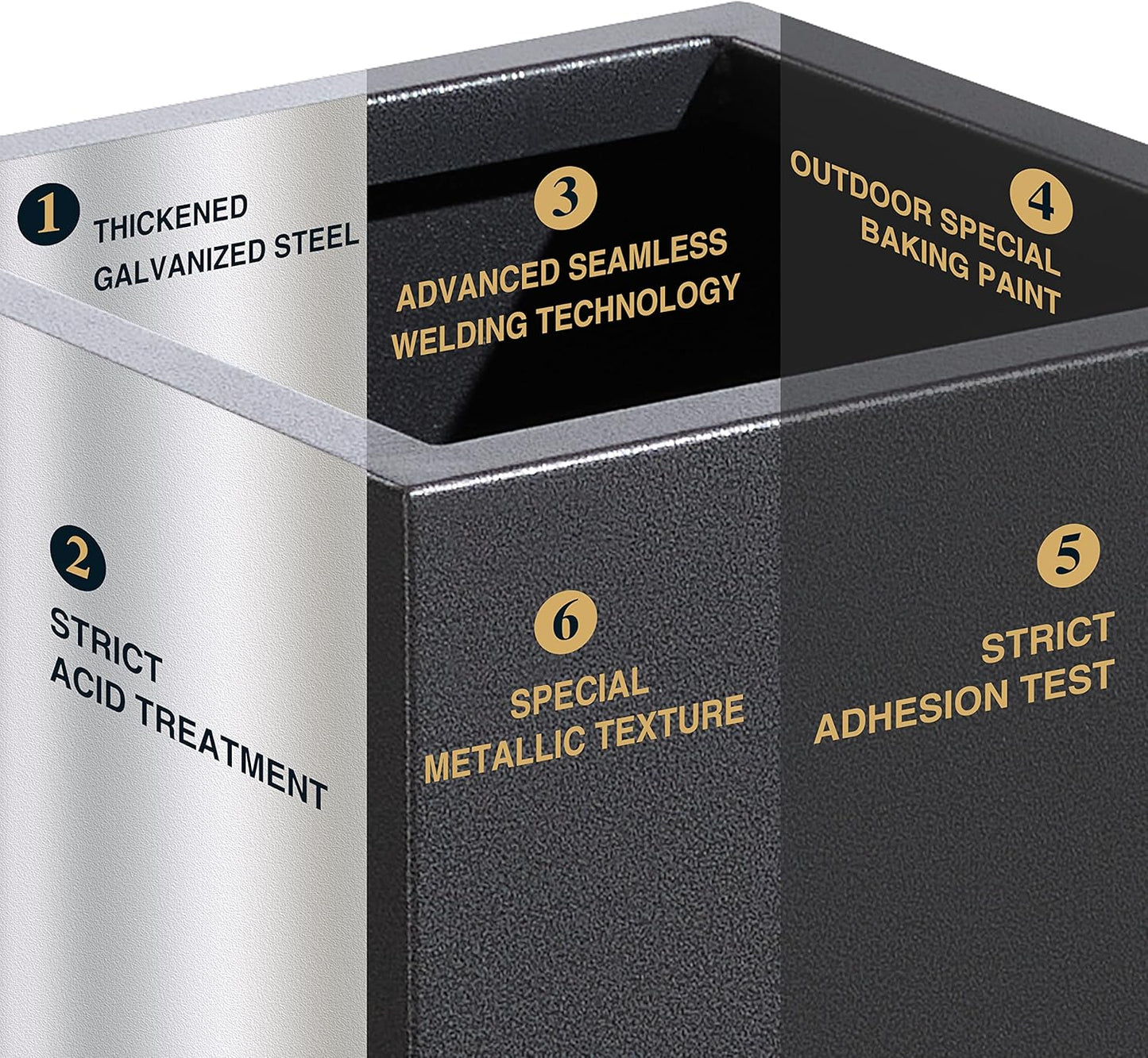 Metallic Heavy Tall Outdoor/Indoor Planter Box, Rectangular, 14Lx14Wx30H Inches, ‎25LBS/PC, Dark Gray, No Assembly Required and Seamless, Set of 2