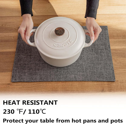 Demetex Placemats Table Mats Set of 6 Heat Resistant Washable Cloth Place Mats for Dining Table Holiday, Dark Grey