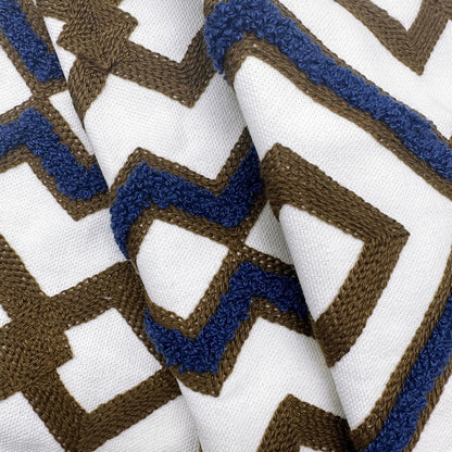 Alysheer Embroidered Lumbar Decorative Throw Pillow Cover 12"x 20", Classic Boho Geometric Embroidery Pattern Cotton Rectangular Cushion Case for Sofa Couch Living Room Bedroom(Blue Brown)