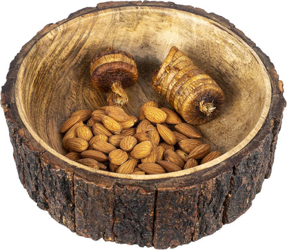 GoCraft Mango Wood Decorative Bowl with Tree Bark – 7.5" x 2.75" – Rustic Handmade Wooden Bowl for Potpourri, Snacks, Nuts, Salad – Natural Centerpiece for Table Décor