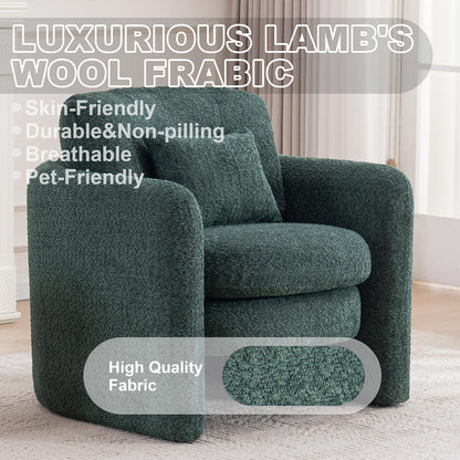 Chenille Accent Armchair Oversize Upholstered Barrel Comfy Modern Round Lounge Chair with Pillow Cozy Reading Chairs for Apartment,Office,Living Room,Dining,Makeup,Club,Green