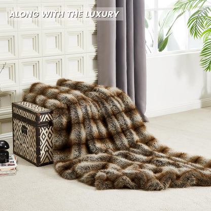 DREAMNINE Premium Luxury Fuzzy Animal Skin Faux Fur Throw Blanket 50" x 60", Double Sided Soft Long Shaggy Lion Fluffy Bear Blankets, Thick Warm Cozy Accent Wolf Furry Blanket for Winter,Reddish Brown
