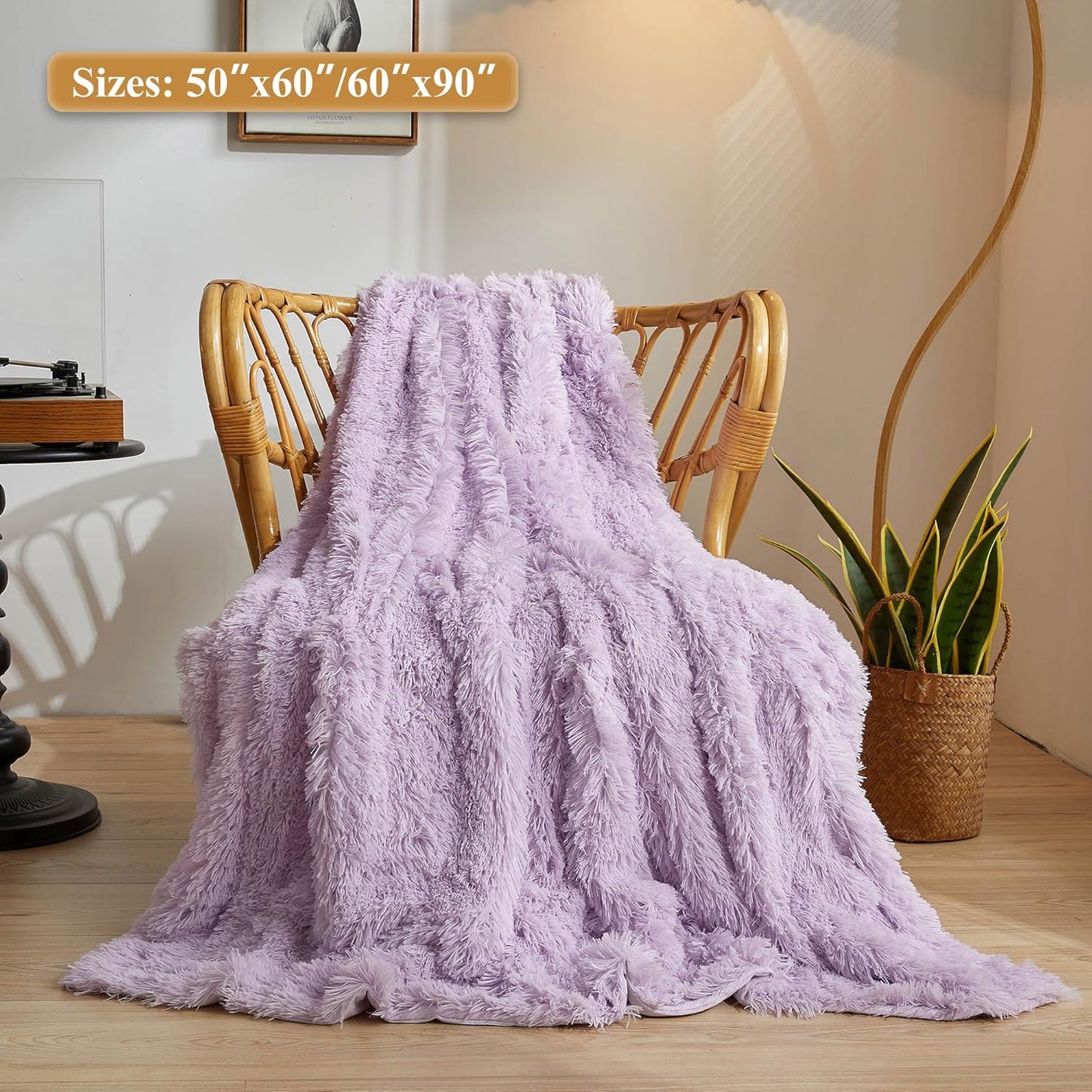 XeGe Luxury Faux Fur Throw, Light Purple Soft 50x60 Fluffy Blanket, Shaggy Plush Decorative Couch Throw, Cute Furry Fuzzy Office Lap Blanket for Bedroom Living Room Lavender