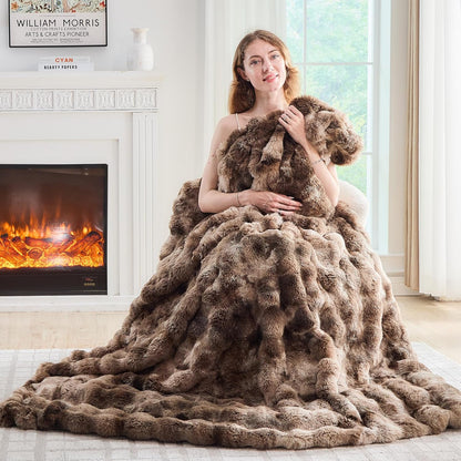 Lotus Karen Faux Fur Throw Blanket Tie-Dye Dark Coffee-Big Bubble Rabbit Fluff Blanket for Couch,Small Fluffy Fuzzy Cozy Blanket,Thick Furry Plush Shaggy Blankets,50x60 Inches