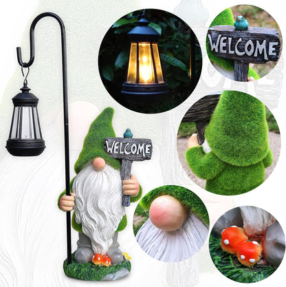 JOYBEE Garden Statues Gnome with Solar Lantern Outdoor Decor-Gnomes Solar Figurines Lights Decorations for Patio Yard Lawn Ornaments-Gifts for Women Mom Grandma