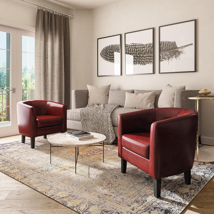 BELLEZE Accent Barrel Chair,Set of 2 Round Chair Club Tub Sofa Corner Chair with Flared Legs and Cozy Soft Padding for Living Room Bedroom Waiting Room - Red