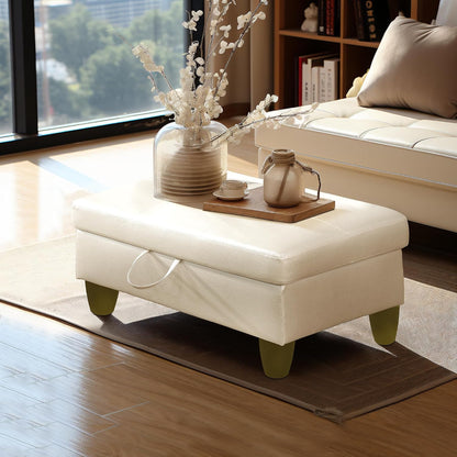 Ottoman Rectangular Storage Ottoman Bench, Faux Leather Footrest, Coffee Table, Stool Footstool with Hinged Lid for Living Room, Bedroom, Entryway, Pearl White, 28.5"x19"x17.5"