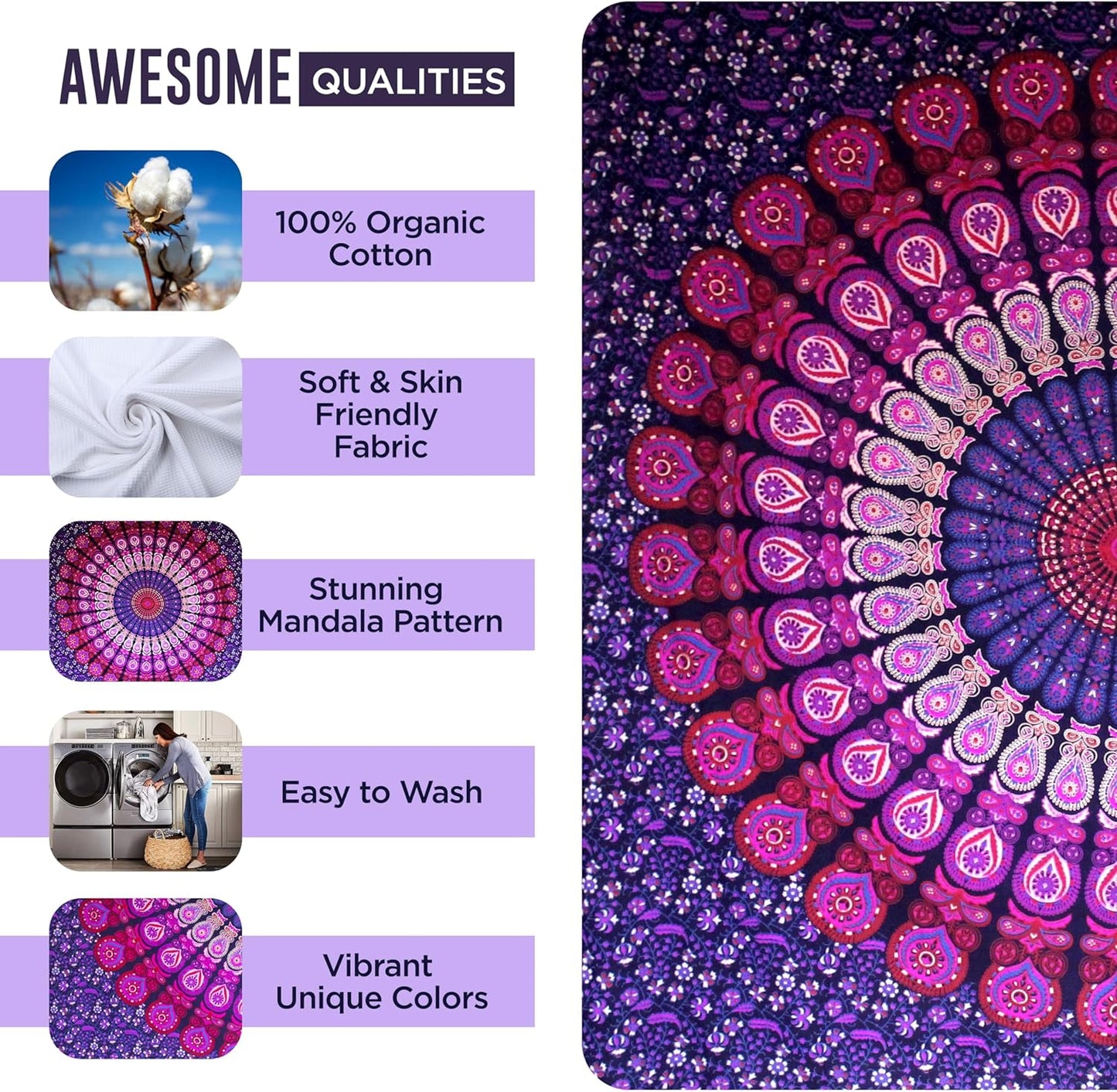 raajsee purple Tapestry- Best Mandala Wall Hanging- Mandala Tapestry For Bedroom Aesthetic-Size Medium (52x60 Inches / 132x152 Cms)