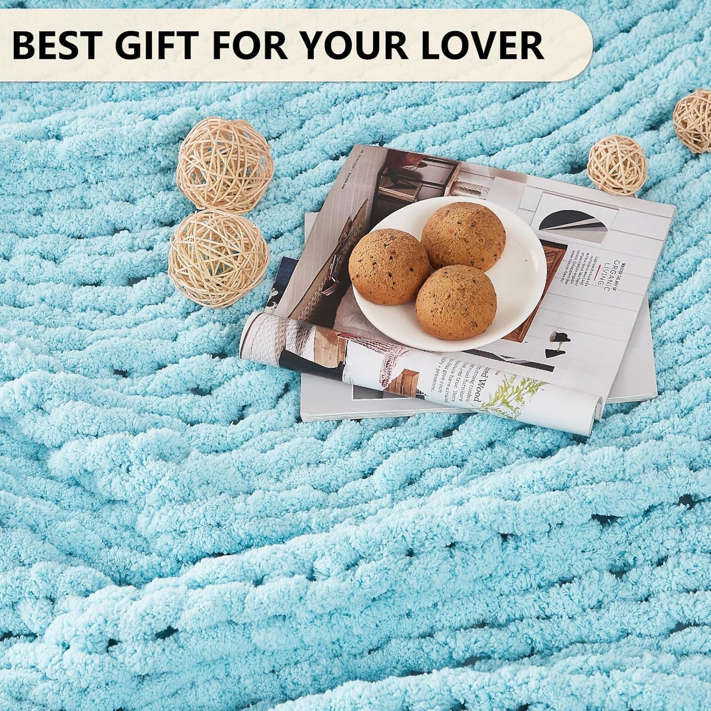 L'AGRATY Chunky Knit Blanket Throw - Soft Chenille Yarn Throw Blanket 40x50： Handmade Thick Cable Knit Crochet Blanke - Large Knit Blanket Chunky Rope Knot Throw Blanket for Couch Sofa Bed Home Decor