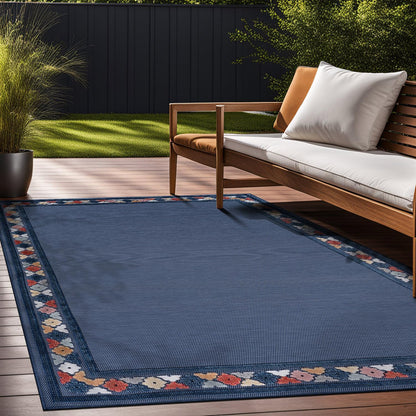 Beverly Rug Outdoor Rug 9x12 Modern Bordered Large Area Rugs for Indoor and Outdoor Patio Easy to Clean Non Shedding Living Room Porch Garden Washable Outside Carpet (9 x 12 Blue)