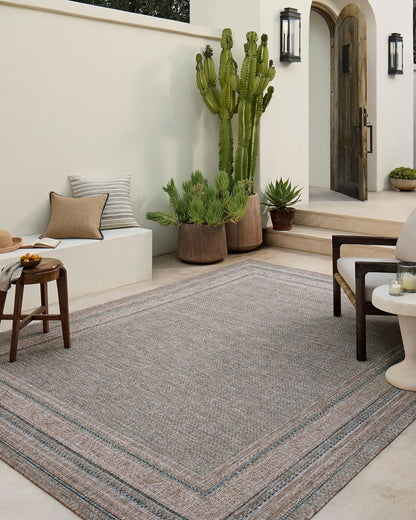 Loloi Amber Lewis Topanga Collection TOP-05 Natural/Teal 6'-7" x 9'-4" Indoor/Outdoor Area Rug