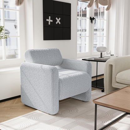 Accent Chair, Modern Boucle Fabric Armed Chair, Comfortable Single Sofa Chair for Living Room, Solid Wood Frame, Comfy Side Chair for Bedroom, Office, Reading(Grey)