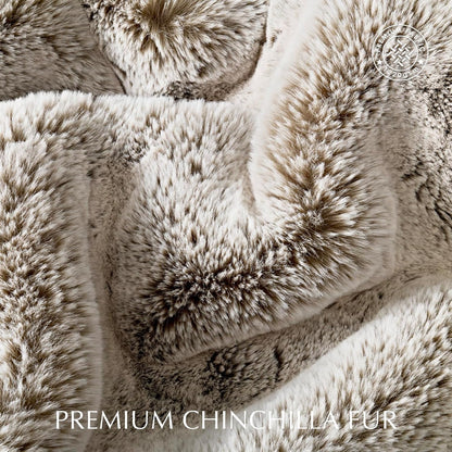 Luxury Soft Faux Chinchilla Fur Throw Blanket for Couch, Warm Thick Heavy Winter Throw Blanket 1220GSM for Bed, Fluffy Cozy Mink Blanket with Reversible Velvet, Champagne Fawn, 50"x60"