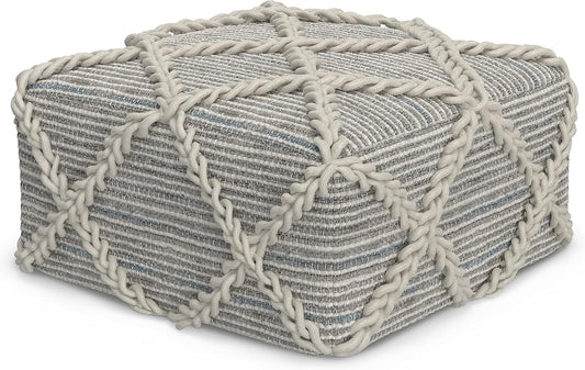 SIMPLIHOME Cowan Contemporary Square Pouf in Grey, Natural Handloom Woven for the Living Room