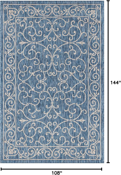 JONATHAN Y Vintage Filigree Indoor Outdoor Area Rug 9X12 Navy/Gray, Charleston Textured Weave for Backyard, Patio, Porch, Easy-Cleaning, High Traffic, Pet-Friendly, Non-Shedding (SMB106D-9)