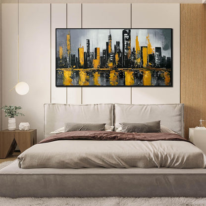 New York City Wall Art for Living Room - Hand Painted Canvas Wall Art for Office - Big Picture Frames for Wall Size 29" x 59"