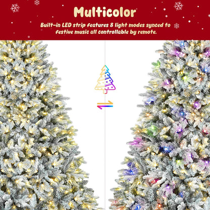 9FT Rotating Christmas Tree with Remote, Pre-Lit Artificial Green PE & PVC Xmas Tree, Multicolor LED Lights with Music & Flash Modes, Deluxe Holiday Home Decor