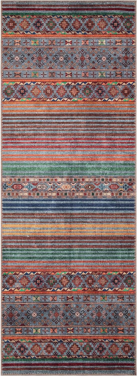 Keen Home Design 2x10 Rug - Machine Washable Runner Rug with Non-Slip Backing, Ideal for Hallway, Entryway, Kitchen, Laundry Room - Vintage, Easy Clean, Durable, Low Pile - (2'6" x 10')