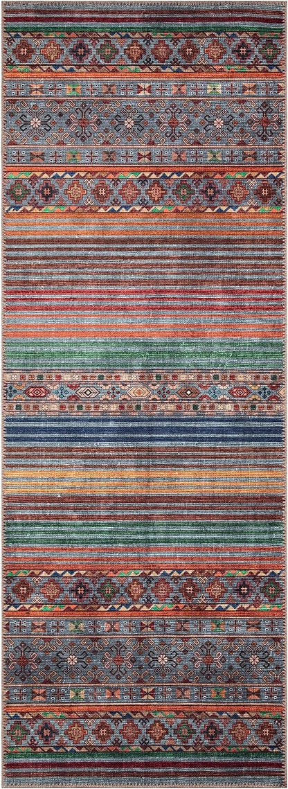 Keen Home Design 2x12 Rug - Machine Washable Runner Rug with Non-Slip Backing, Ideal for Hallway, Entryway, Kitchen, Laundry Room - Vintage, Easy Clean, Durable, Low Pile - (2'6" x 12')