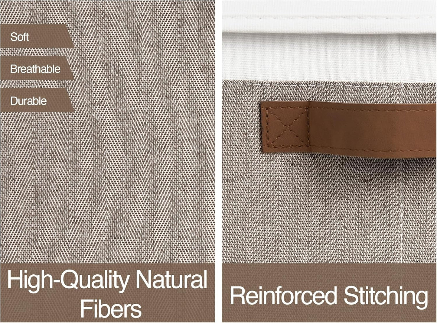 StorageWorks Large Storage Bins with Lids, Decorative Storage Boxes with Lid and PU Handles, Foldable Storage Baskets for Closet, Shelves, Stackable, Brown and White, 3-Pack