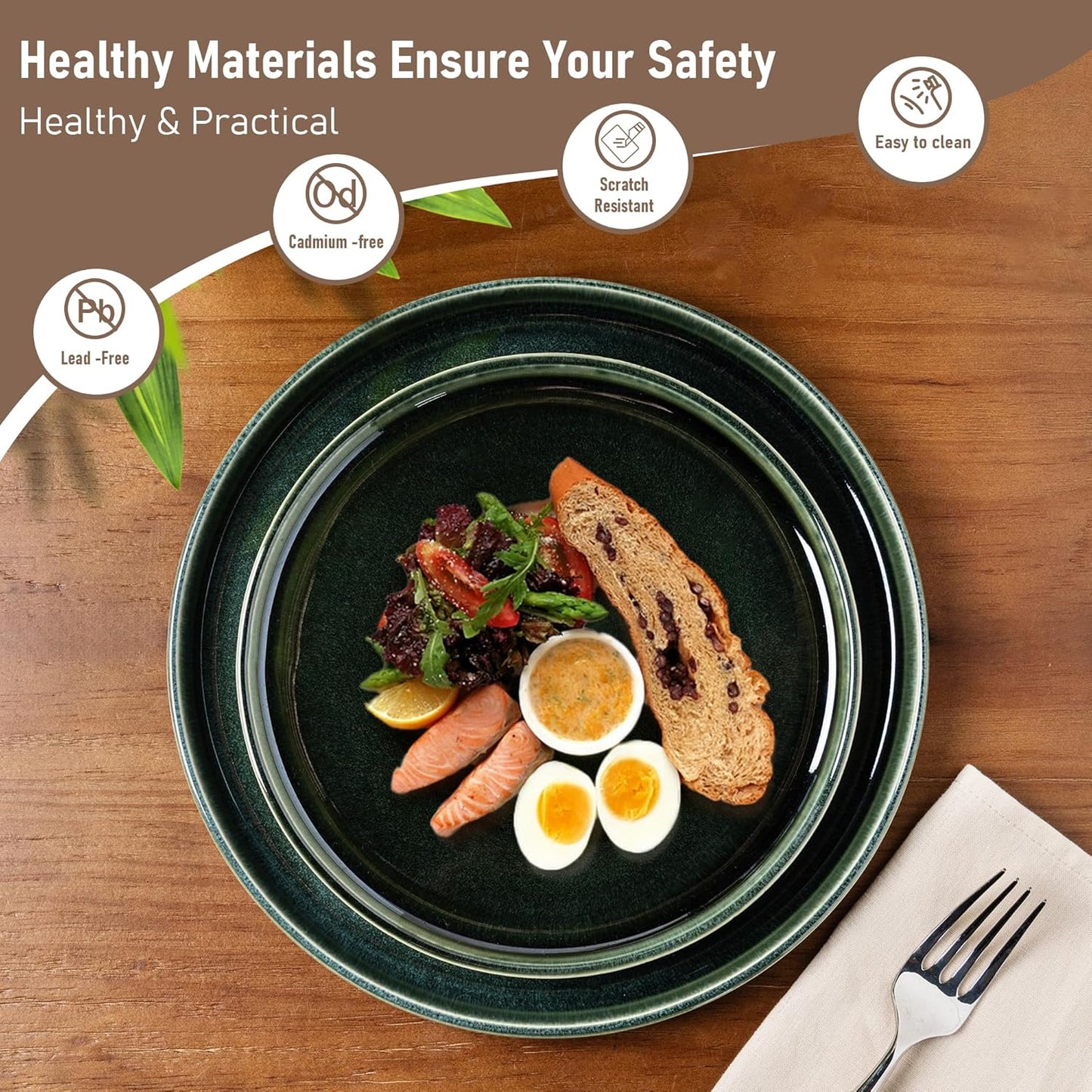 GBHOME Ceramic Dinnerware Sets for 8, 24 Pieces Stoneware Plates and Bowls Sets, Reactive Glaze Dishes -Scratch Resistant, Dishwasher&Microwave Safe, Earth Green