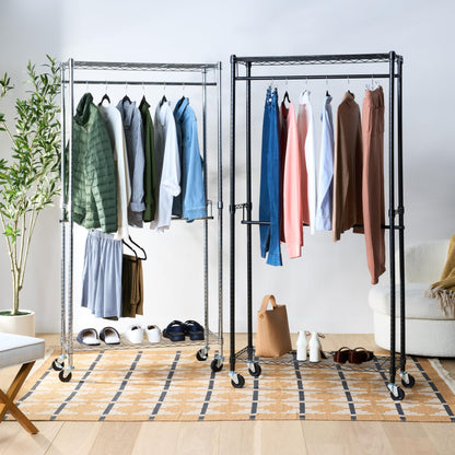 Amazon Basics Adjustable Clothes Rack for Handing, Double Hanging Rod Garment Rolling Closet
