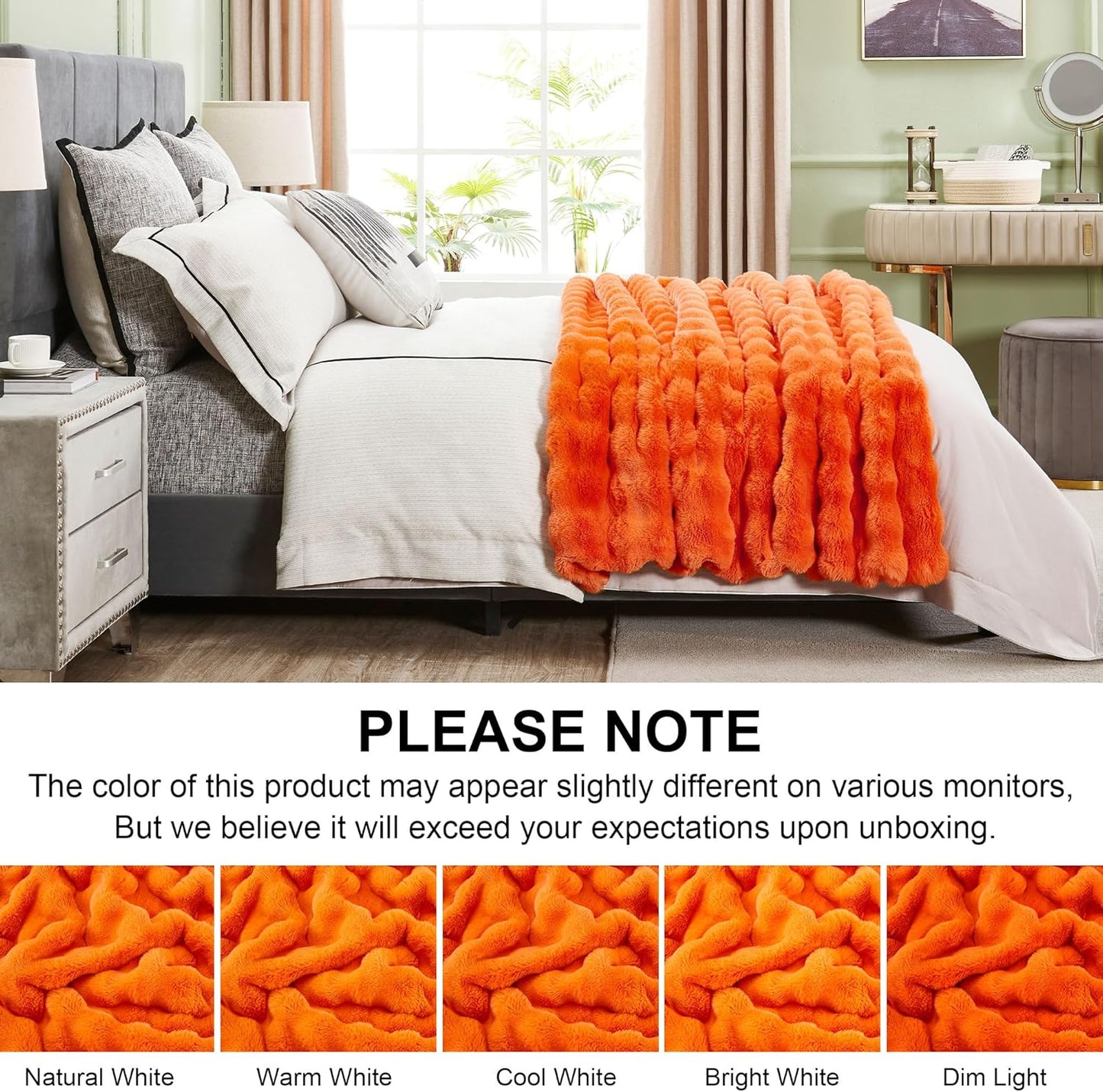 DREAMNINE Large Fuzzy Soft Fall Bubble Faux Rabbit Fur Blanket Queen Size 80" x 90", Luxury Big Autumn Plush Fluffy Blankets for Bed,Cute Lovely Cozy Thick Warm Furry Blanket for Winter,Pumpkin Orange