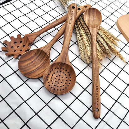 11 Pcs Wooden Kitchen Utensils Set - Wooden Spoons, Spatulas and More for Cooking