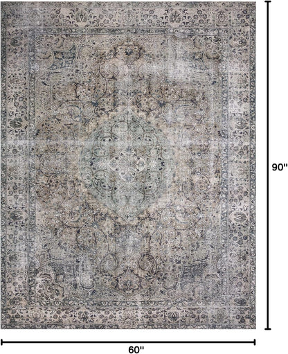 Loloi Layla Collection LAY-06 Taupe/Stone 5'-0" x 7'-6" .13" Thick Area Rug, Soft, Durable, Vintage Inspired, Distressed, Low Pile, Non-Shedding, Easy Clean, Printed, Living Room Rug