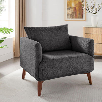 Oversized Accent Chair Modern Boucle Armchair for Living Room Sets of 2 - 37" Wide & Cozy Reading Chair with Solid Wood Legs, Dark Gray Upholstered Lounge Chair for Bedroom & Office (Easy Assembly)