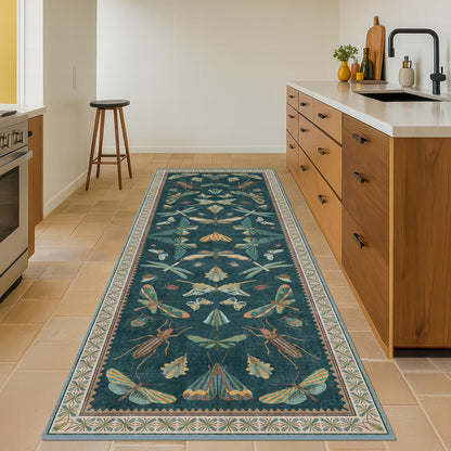 Wide Runner Rug for Hallway 2'6"x8' - Green Runner Rug for Kitchen, Hall Way, Washable Foldable Boho Insect Deor