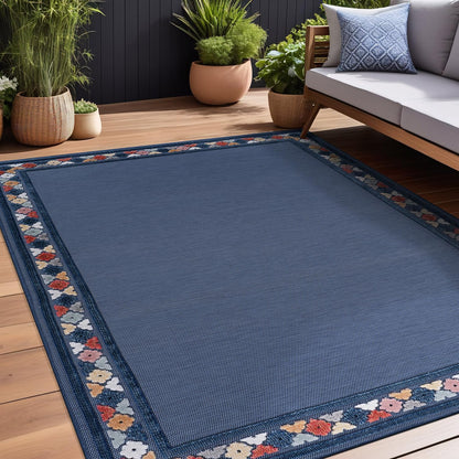 Beverly Rug Outdoor Rug 8x10 Modern Bordered Area Rugs for Indoor and Outdoor Patio Easy to Clean Non Shedding Living Room Porch Garden Washable Outside Carpet (8 x 10 Blue)