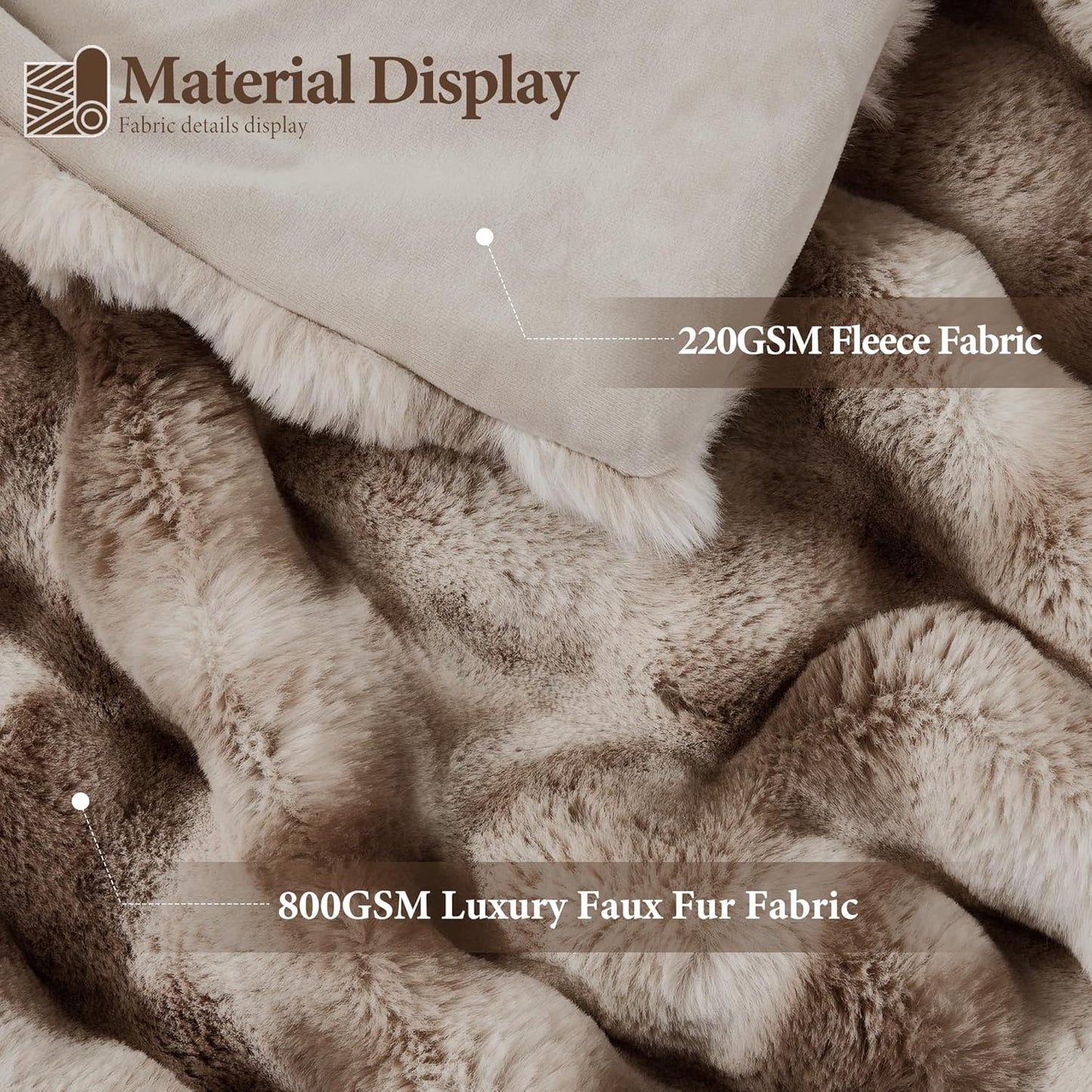 Touchat Luxury 1000GSM Rabbit Faux Fur Blanket, Super Heavy Warm Cozy Brown Blankets for Couch Bed Sofa, Ruched Plush Fuzzy Elegant Soft Reversible Mink Blanket for Living Room Bedroom, 90" x 90"