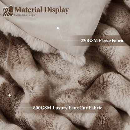 Touchat Luxury 1000GSM Rabbit Faux Fur Blanket, Super Heavy Warm Cozy Brown Blankets for Couch Bed Sofa, Ruched Plush Fuzzy Elegant Soft Reversible Mink Blanket for Living Room Bedroom, 90" x 90"