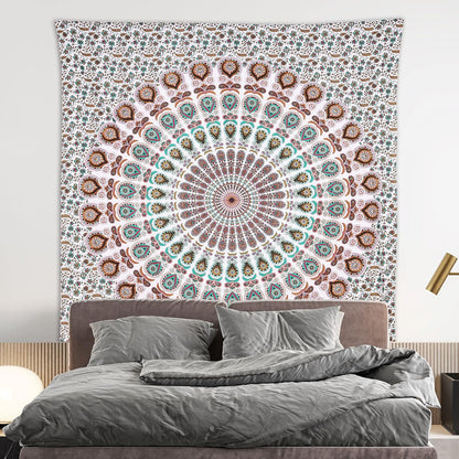 Bless International Handmade Indian hippie Bohemian Psychedelic Peacock Mandala Wall hanging College Dorm Beach Throws Table Cloth Bedding Tapestry (Floral Gold, Queen(84x90Inches)(215x230Cms))
