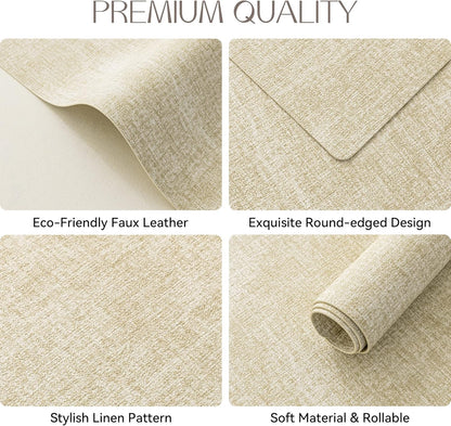 Romanstile Vinyl Placemats Set of 6-12 X 18 Inch - Heat Resistant Place Mats 100% Waterproof Oilproof Wipeable Reversible Faux Leather Table Mats for Kitchen/Dining/Party/Outdoor, Beige