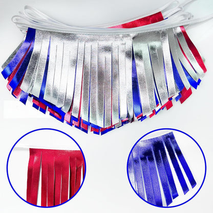 Blue Red Silver Tassel Banner Metallic Fabric Pennant Bunting Flag for 4th of July American USA National Day Patriotic Veterans Graduation Wedding Birthday Retirement Nautical Party Decorations