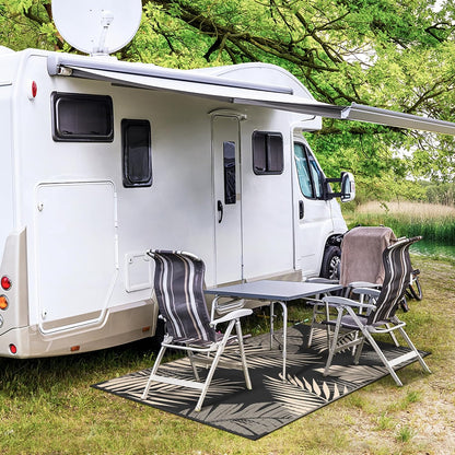 GENIMO Outdoor Rug 3' x 5' Waterproof for Patios Clearance, Reversible Outdoor Plastic Straw Camping Rug Carpet, Large Area Rugs Mats for RV, Camper, Deck, Balcony, Porch, Beach, Picnic, Black&Beige