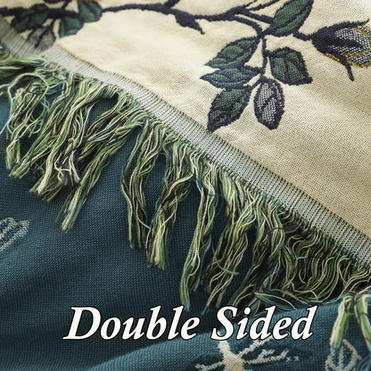 Snycler Boho Throw Blanket for Bed - 100% Cotton Ultra Soft Rustic Quilt - Blue Green Floral Printed Farmhouse Decor Bed Blankets, 60"×80" All Season Rustic Throw for Sofa Couch Chair
