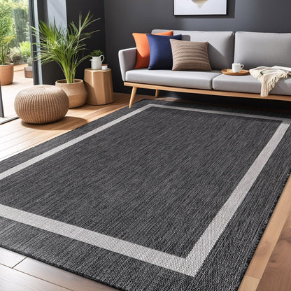 Bordered Outdoor Rug 6x9 Washable Outside Carpet for Indoor Patio Porch Waterproof Easy Cleaning Non Shedding Area Rugs Gray 6 x 9