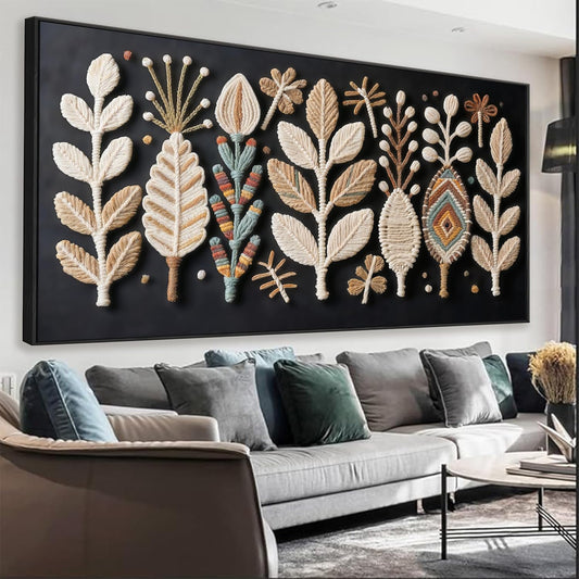 Large Boho Black Wall Art For Living Room Chic Home Wall Art Modern Multicolor Leaves Feather Canvas Wall Art Decor Picture For Bedroom Apartment Kitchen Home Wall Decor 29" X 58" With Framed