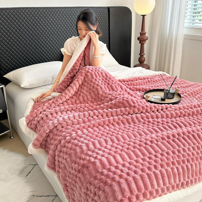UKELER Sherpa Bed Blanket 80 × 90 inch, Ultra Soft Queen Size Throw Blankets for All Season, 470 GSM Cozy Plush Striped Fleece Blanket for Bedroom Living Room Dorm Hostel Sofa Camping, Pink