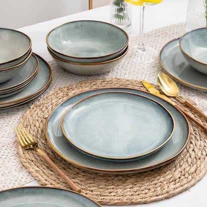 AmorArc Ceramic Dinnerware Sets,Handmade Reactive Glaze Stoneware Plates and Bowls Set,Highly Chip and Crack Resistant | Dishwasher & Microwave Safe,Service for 8 Dishes Set (24pc)