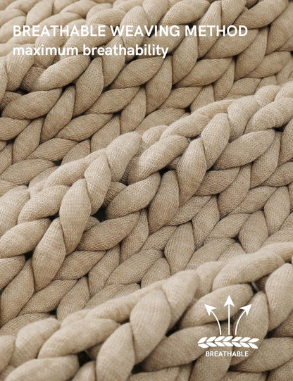 YnM Chunky Throw Blanket, Medium-Weight, Hand Knitted, Skin Friendly, Ventilated and Breathable, Machine Washable, Home Décor Piece for Couch, Sofa and Bed (Beige, 60x80 Inch)