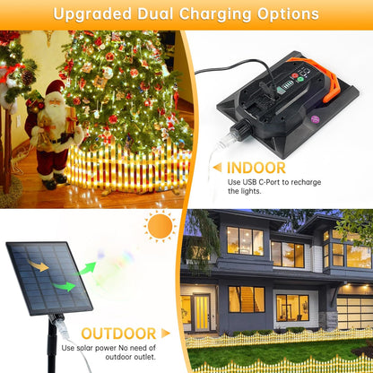 Hopolon 4 Pack Solar Garden Lights Outdoor, 11.1in (H) X 4.6ft (L) 144 Led White Picket Fence Border Solar Powered with Remote, Decorative Christmas Lights for Tree Yard Pet Barrier