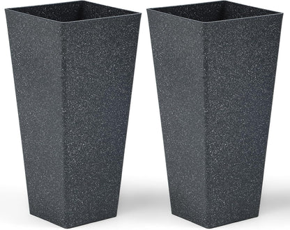 28" Large Tall Planters for Outdoor Plants, Set of 2 V-Shaped Planter Box with Black Terrazzo Look, Durable and Weather Resistant, Ideal or Garden, Patio, Porch or Home use.