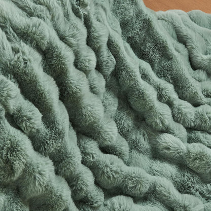 Lotus Karen Faux Fur Throw Blanket Sage Green - Big Bubble Rabbit Fluff Blanket for Couch Bed Sofa,Softest Fluffy Fuzzy Cozy Blanket,Plush Thick Furry Shaggy Warm Blankets for Women,60x80 Inches