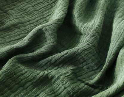 100% Cotton Muslin Throw Blanket for Bed, Couch, Small, Decorative, Soft, Pre-Washed, Breathable and Lightweight Gauze Blanket with Tassels, Suitable for All Seasons, Olive Green, 50"x60"