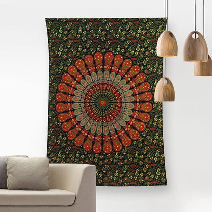 Bless International Handmade Indian hippie Bohemian Psychedelic Peacock Mandala Wall hanging College Dorm Beach Throws Table Cloth Bedding Tapestry (Golden Green, Poster(30x40Inches)(76x101cms))