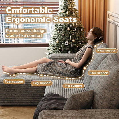 108" Sectional Couches for Living Room Modern Modular Sofa with L-Shape Couchs Upholstered Boneless Couch Deep Seat Sectional Couch with Chaise (Grey, Left Facing Chaise+2Seaters)